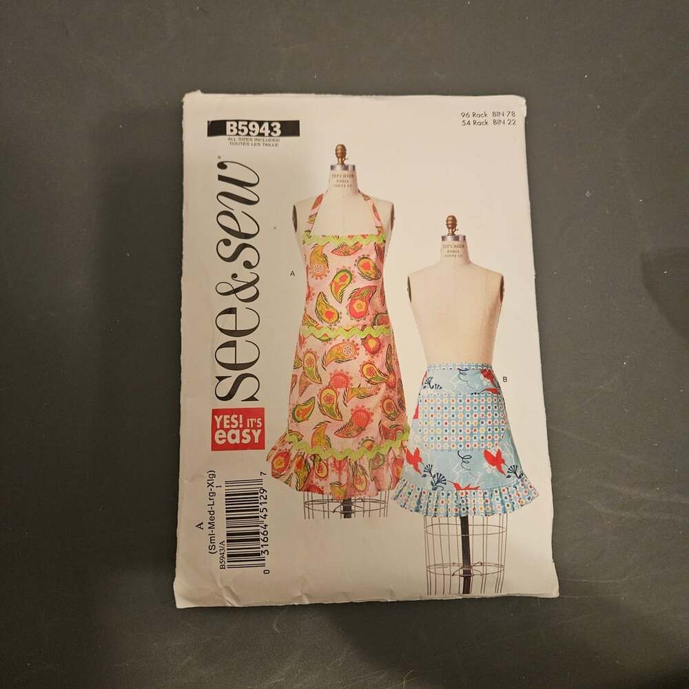 See & Sew B5943 Apron Sewing Pattern Size S-XL Opened but Unused.
